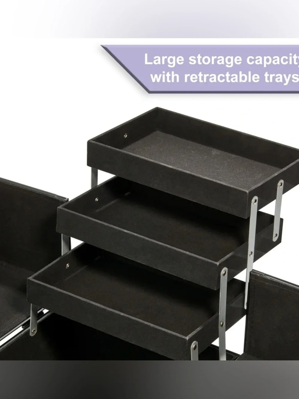 Matte Black Large 6 Tray Cosmetics & Accessories Travel Train Case NWT